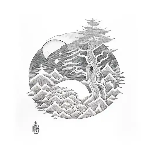 Forest with moon tattoo design idea
