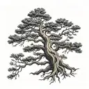 pine tree with roots forming number 1004 tattoo design idea