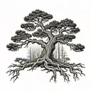 pine tree with roots forming number 1004 tattoo design idea