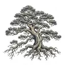 pine tree with roots forming number 1004 tattoo design idea