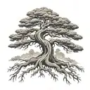 pine tree with roots forming number 1004 tattoo design idea