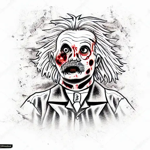 Zombie Albert Einstein riding a harley davidson motorcycle tattoo design idea