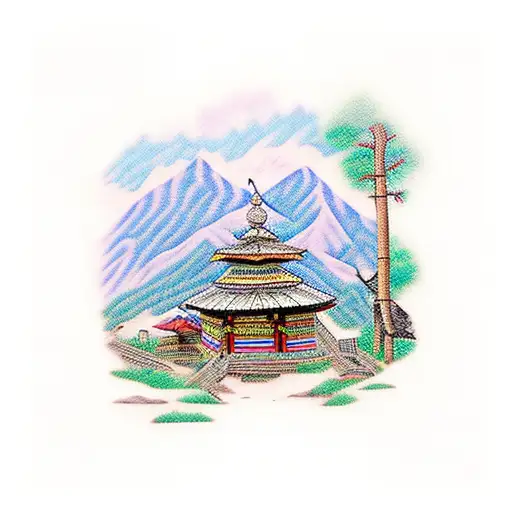 Create a tattoo of a Hmong village scene with intricate details and patterns tattoo design idea