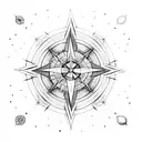 An intricate compass rose design with forest trees and ocean waves intertwined tattoo design idea