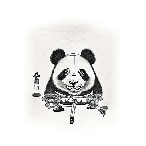 panda and daruma tattoo design idea