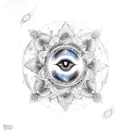 mandala with a raven, earth elements, galaxy, infinity, roses, and dominance tattoo design idea