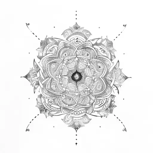 mandala with a raven, earth elements, galaxy, infinity, roses, and dominance tattoo design idea