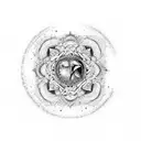 mandala with a raven, earth elements, galaxy, infinity, roses, and dominance tattoo design idea