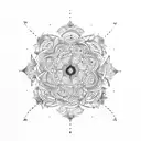 mandala with a raven, earth elements, galaxy, infinity, roses, and dominance tattoo design idea