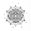 mandala with a raven, earth elements, galaxy, infinity, roses, and dominance tattoo design idea