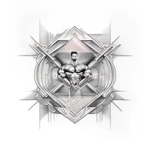 An abstract design combining elements of bodybuilding and content creation tattoo design idea