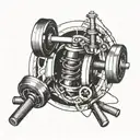 Dumbbell intertwined with film reel tattoo design idea