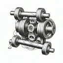 Dumbbell intertwined with film reel tattoo design idea