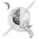 icarus falling, moon and dagger tattoo design idea