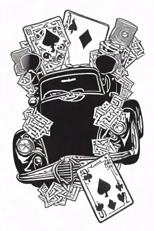 poker and lowrider car speeding tattoo design idea