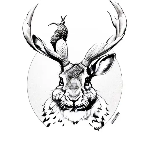 a jackalope with a sguaro cactus tattoo design idea