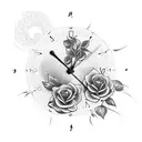 1978 Time clock with roses and doves tattoo design idea