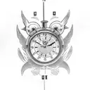 1978 Time clock with roses and doves tattoo design idea