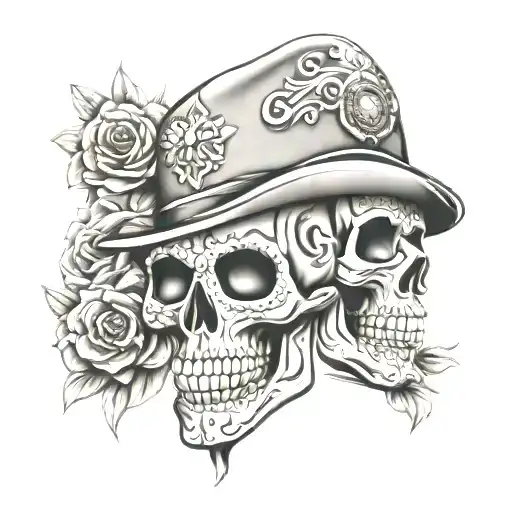 day of the dead skull, sons, love, policeman tattoo design idea