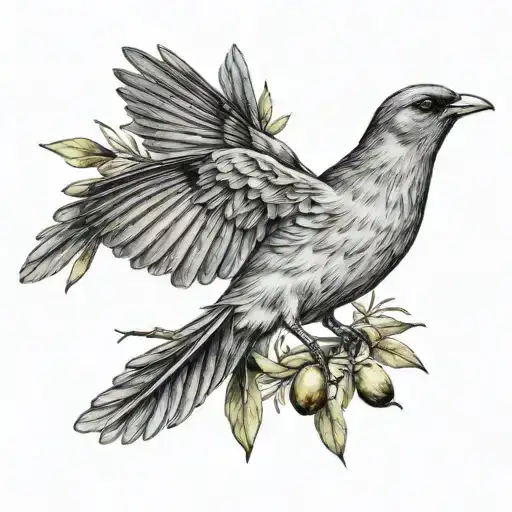 flying bird with olive branch tattoo design idea