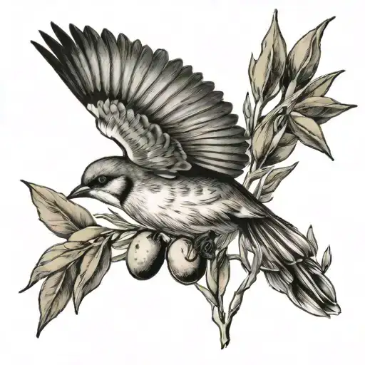 bird in flight while carrying olive branch tattoo design idea