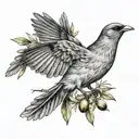 flying bird with olive branch tattoo design idea