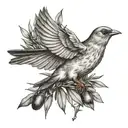 flying bird with olive branch tattoo design idea