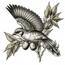 bird in flight while carrying olive branch tattoo design idea