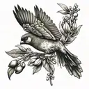 bird in flight while carrying olive branch tattoo design idea