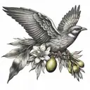 bird in flight while carrying olive branch tattoo design idea