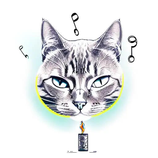 A new-school design featuring a cat DJ mixing music on a turntable while smoking a narguile tattoo design idea