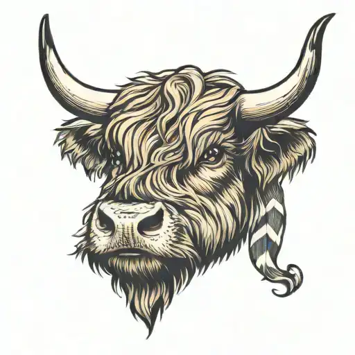 scottish highland cow head tattoo design idea