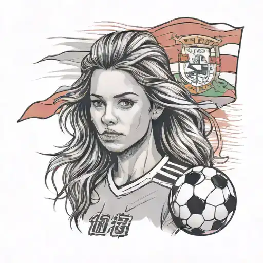 A portrait of your daughter wearing a soccer jersey with a Portuguese flag in the background tattoo design idea