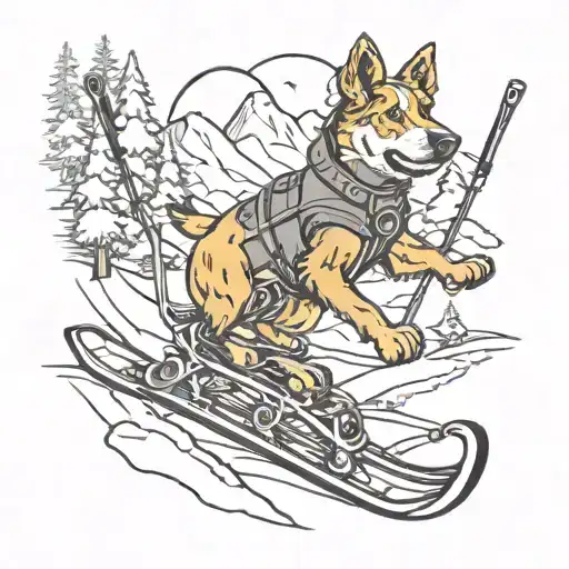 Chairlift snowboarding dog carving tattoo design idea