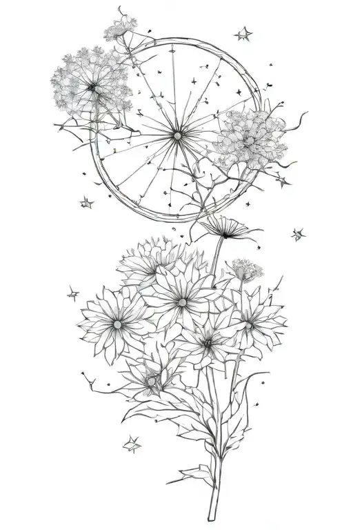 star, open heart, dandelion tattoo design idea