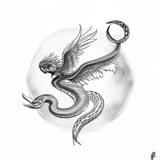phoenix, snakes, crescent moon  tattoo design idea
