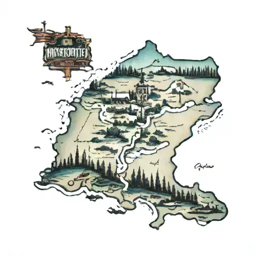 MAP OF MASSACHUSETTS BAY FADING INTO A MAP OF LAKE MINNETONKA, MINNESOTA tattoo design idea