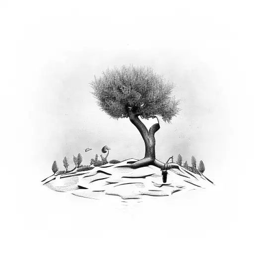 olive tree with and hammer with poem behind tattoo design idea