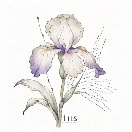 Iris flower with little specks of purple. The word more in the stem tattoo design idea