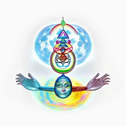 chakras + 3 moon fases tattoo design idea