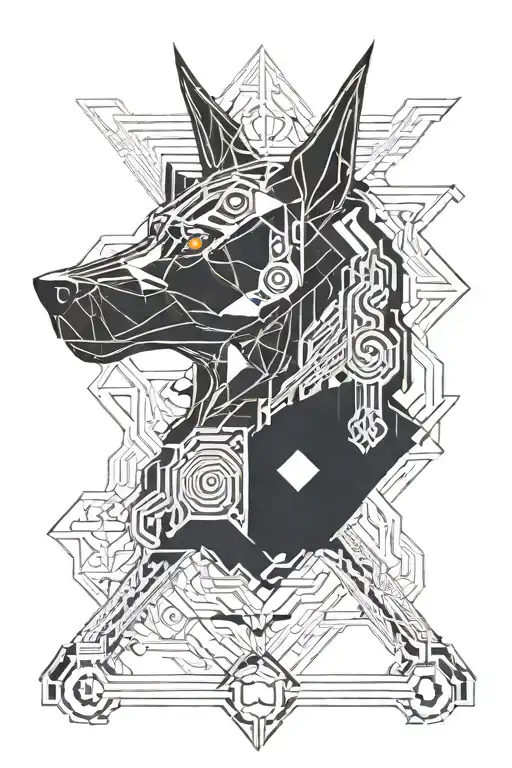 Hades god, hell dog, symmetry tattoo design idea