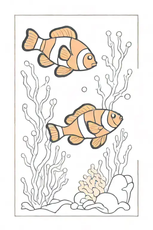 clownfish swimming among colorful coral tattoo design idea