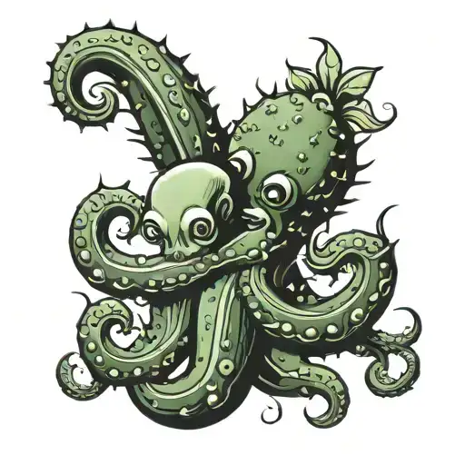 cactus  octopus hugging each other  tattoo design idea