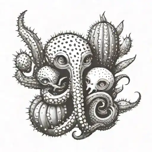 cactus and octopus hugging each other  tattoo design idea