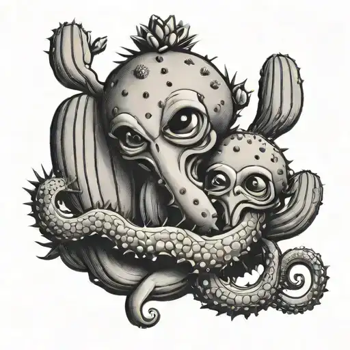 cactus and octopus hugging each other  tattoo design idea