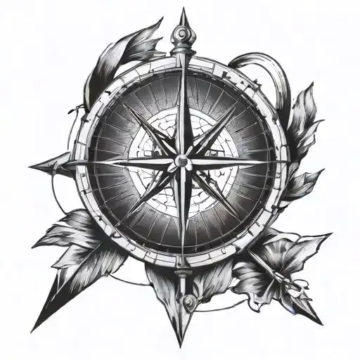 A compass with a broken arrow pointing in a new direction, symbolizing moving forward from past mistakes tattoo design idea