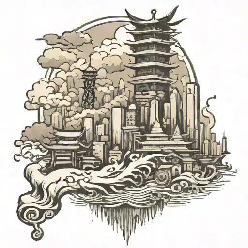 hong kong city skyline in the background tattoo design idea