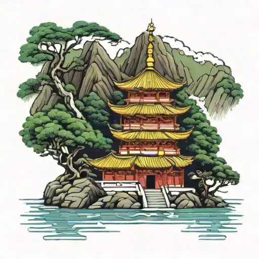 hong kong temples landscapes tattoo design idea