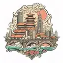 hong kong city skyline in the background tattoo design idea
