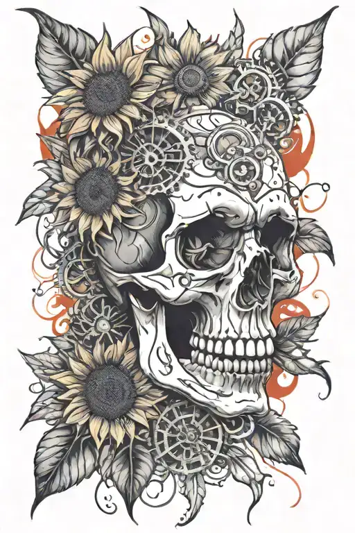 masculine sunflower skull steampunk tattoo for leg tattoo design idea